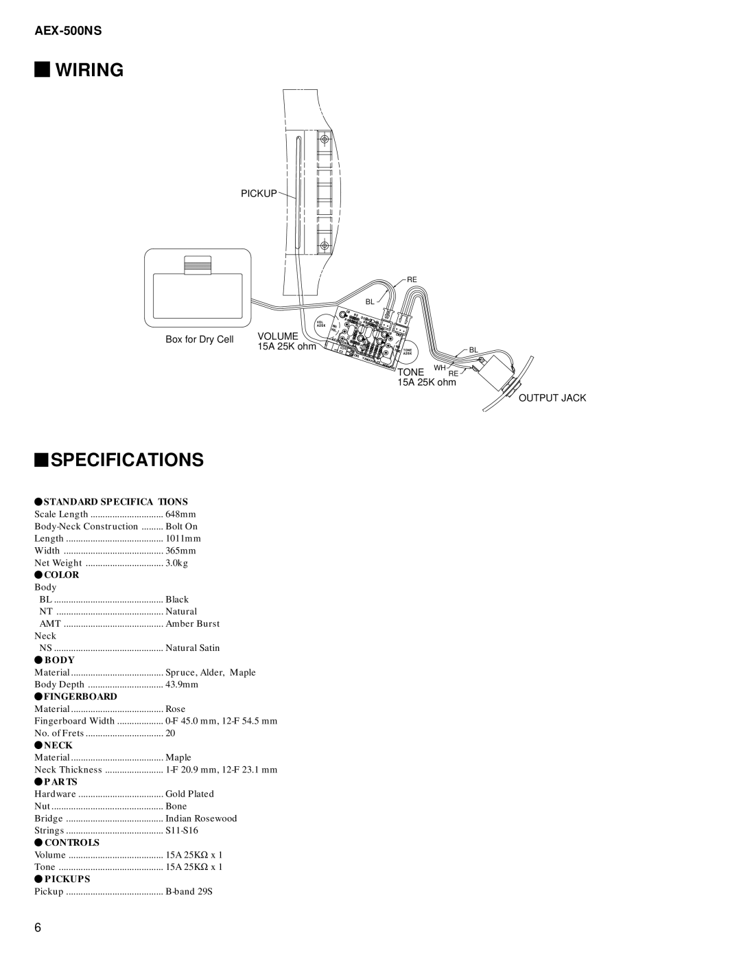 Yamaha AEX-500NS service manual Wiring, Specifications 