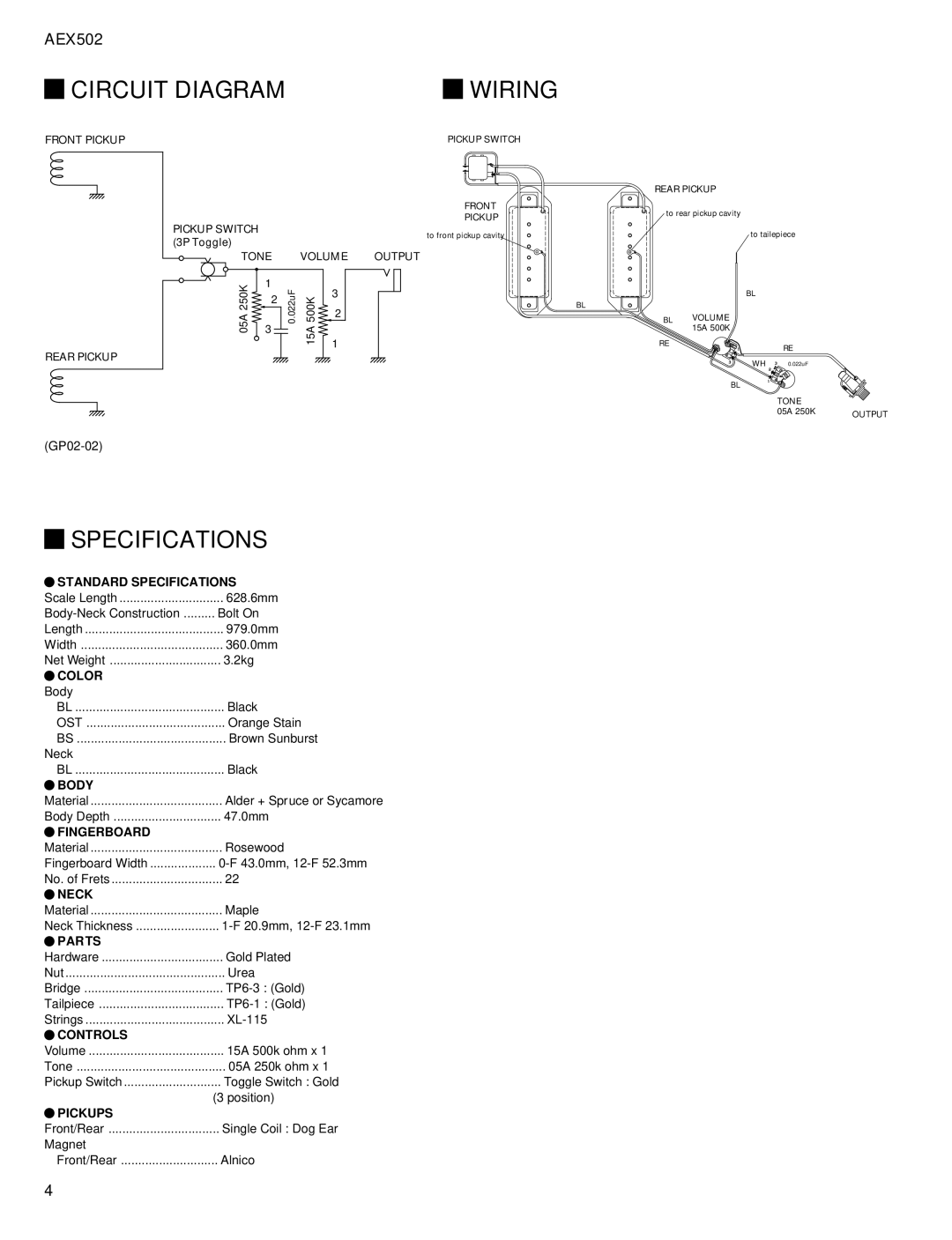 Yamaha AEX502 service manual Circuit Diagram Wiring, Specifications 