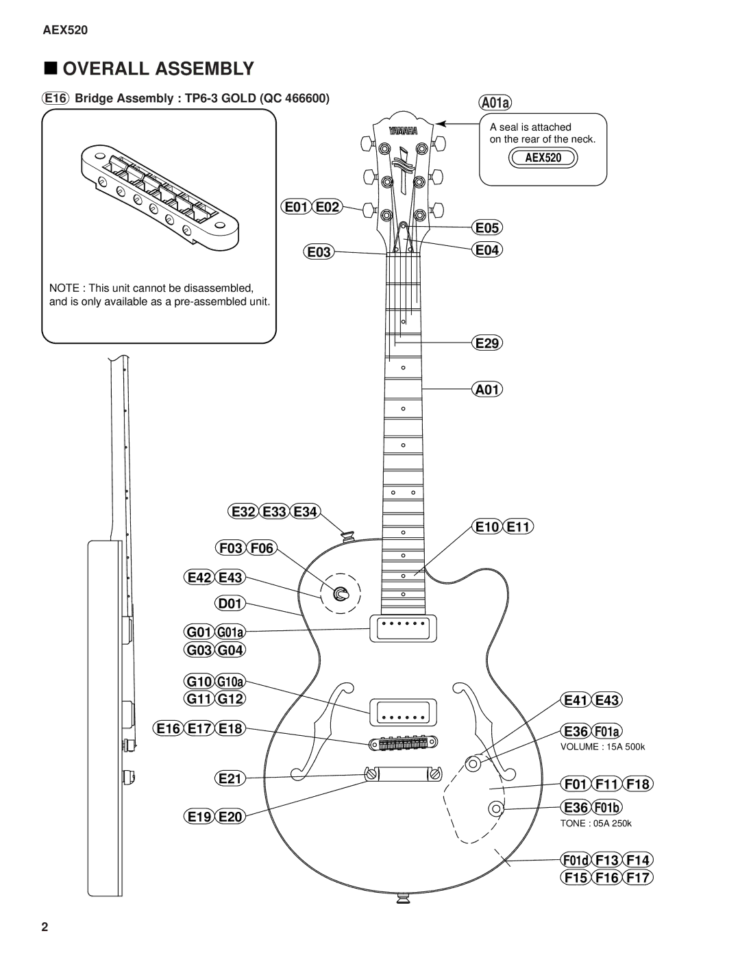 Yamaha AEX520 service manual Overall Assembly, A01a 