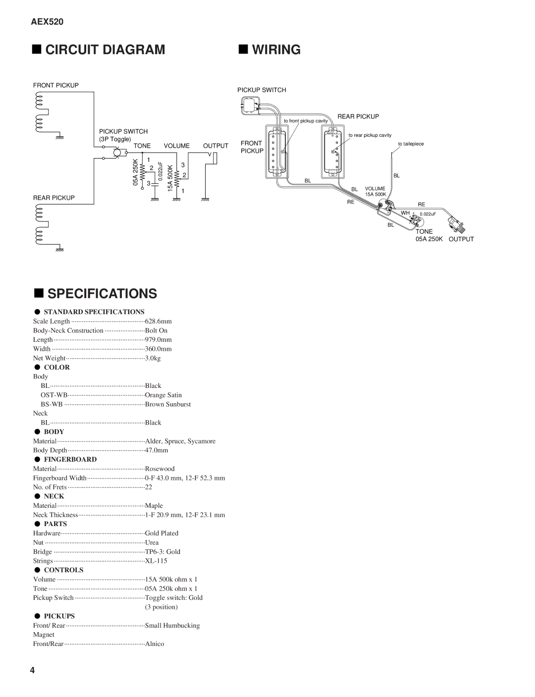 Yamaha AEX520 service manual Circuit Diagram Wiring, Specifications 