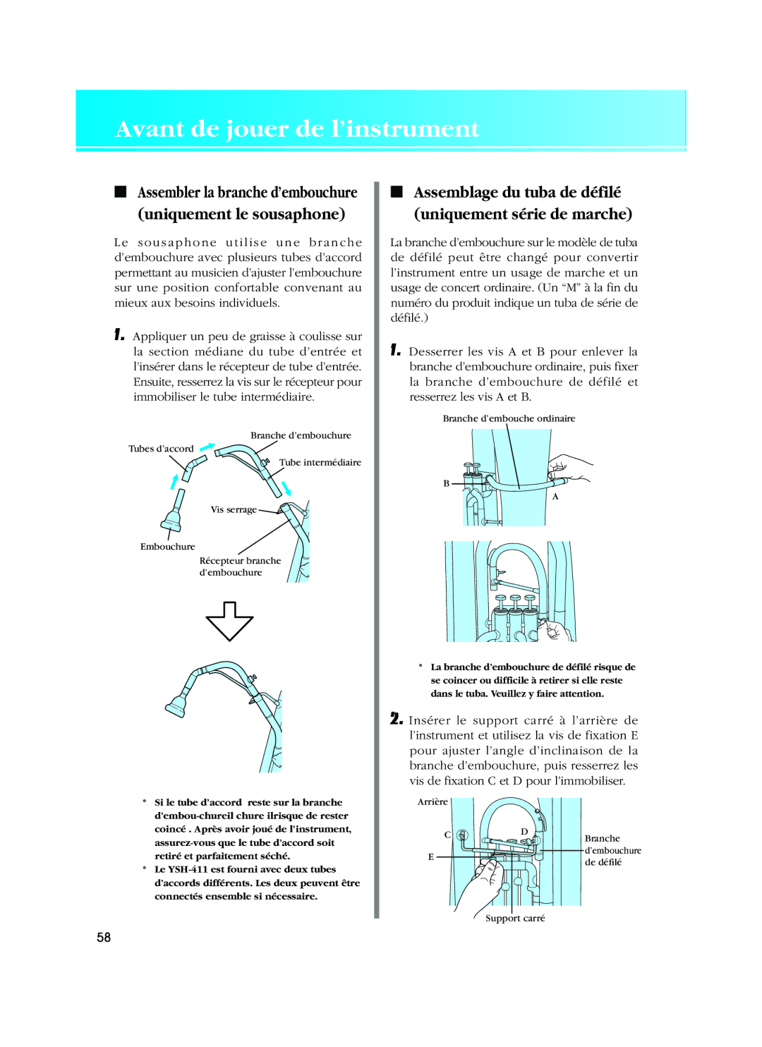 Yamaha Alto Horn/Baritone/ Euphonium/Tuba/Sousaphone owner manual Assemblage du tuba de défilé uniquement série de marche 