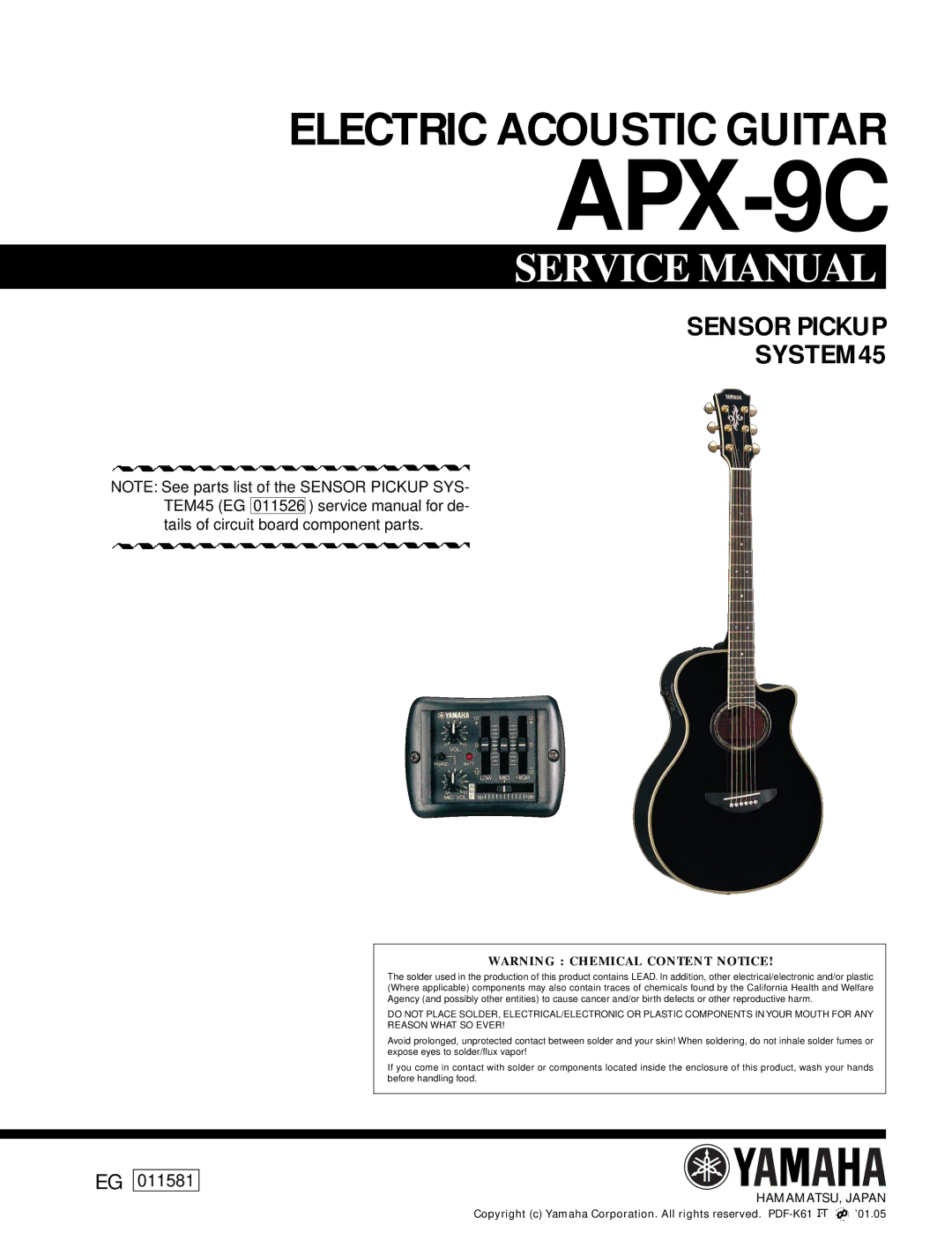 Yamaha Electric Acoustic Guitar service manual APX-9C, Sensor Pickup SYSTEM45 