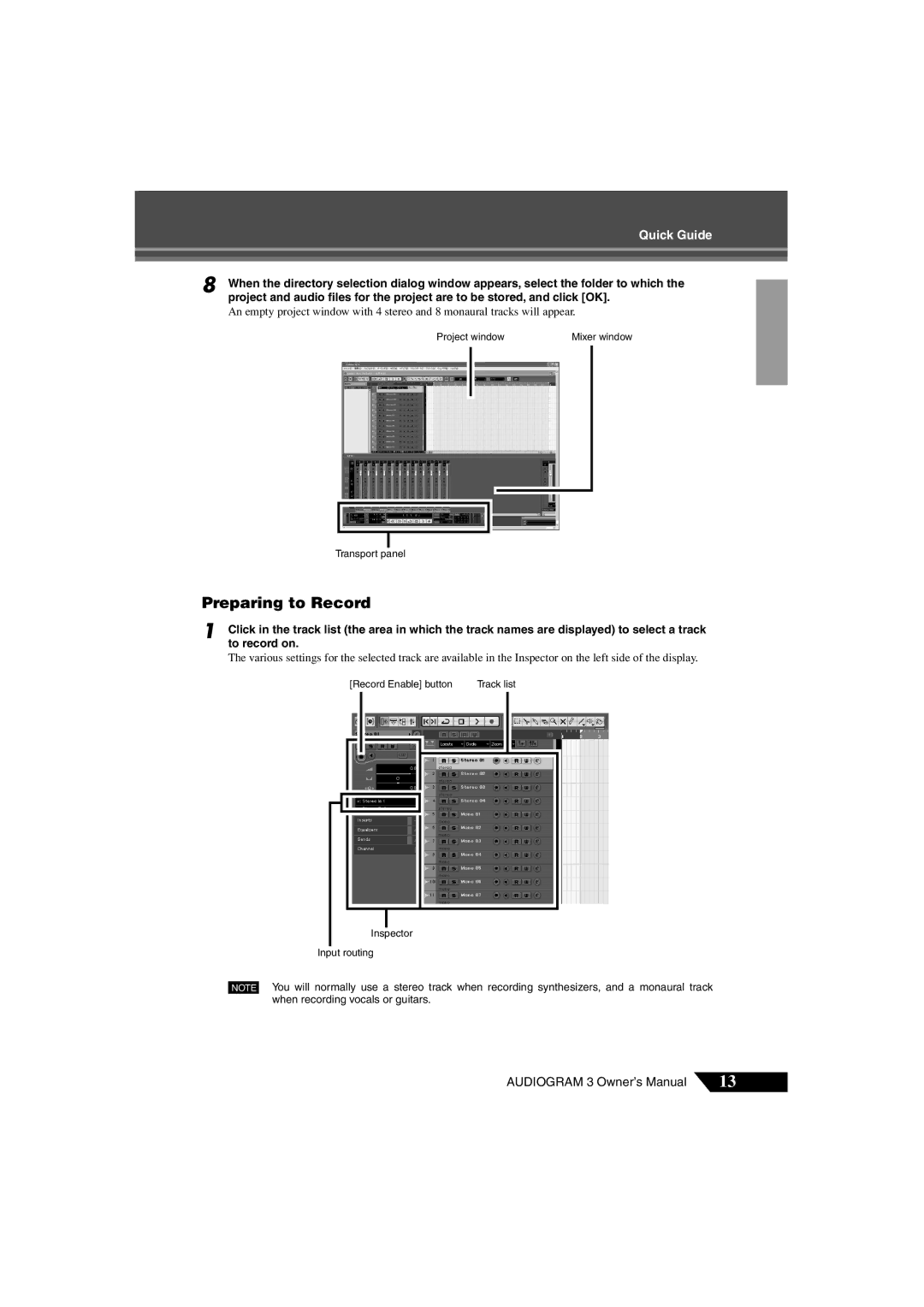 Yamaha Audiogram 3 owner manual Preparing to Record 