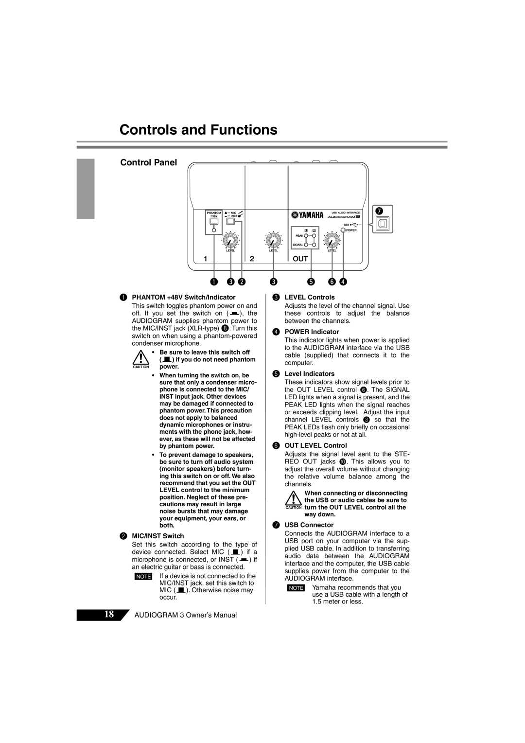 Yamaha Audiogram 3 owner manual Control Panel 