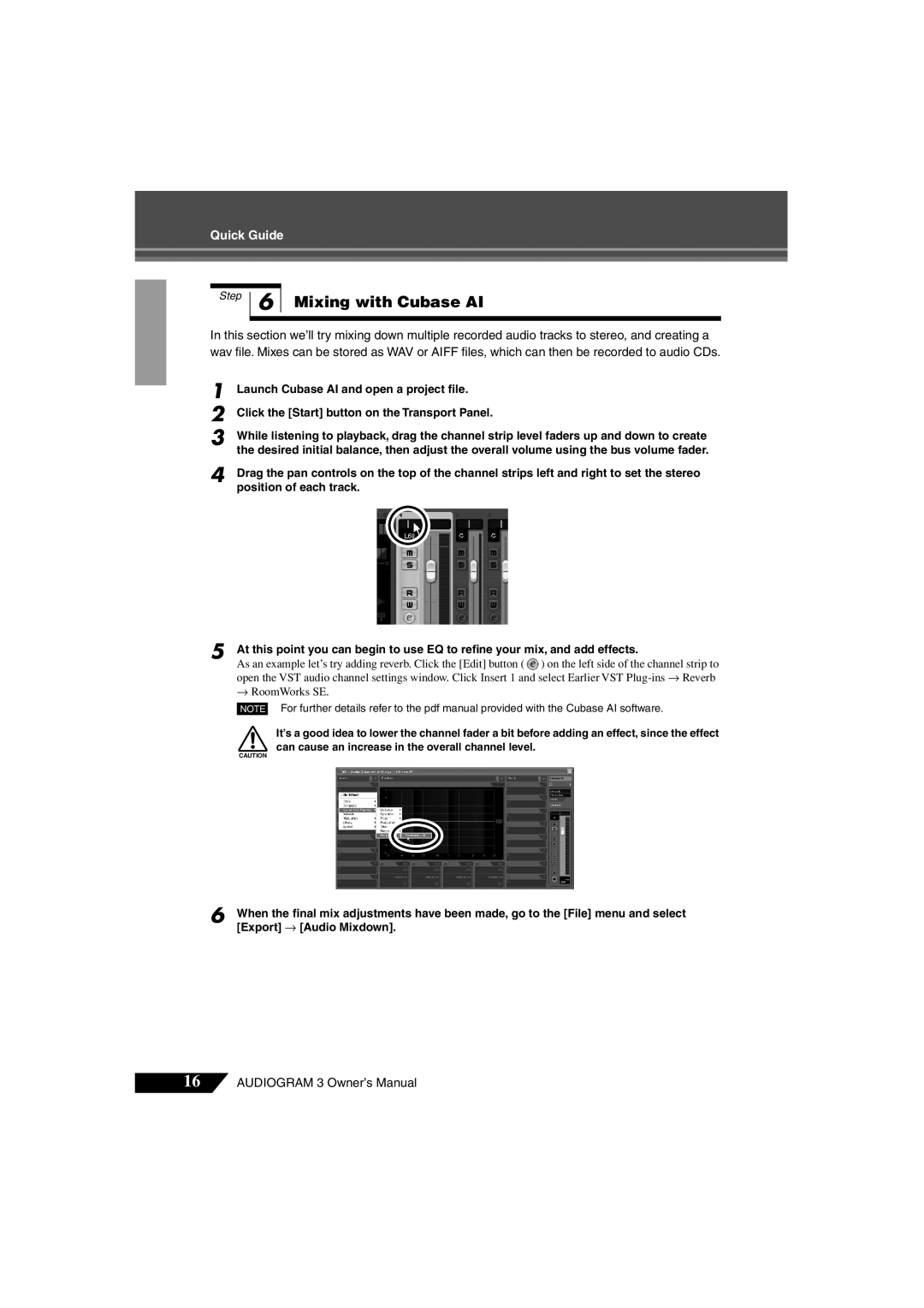 Yamaha Audiogram 3 owner manual 1 2 3, Mixing with Cubase AI, Quick Guide 