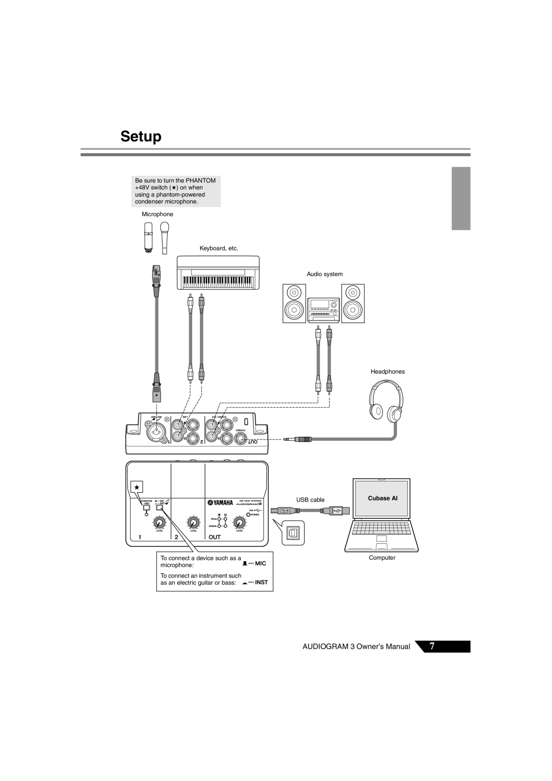 Yamaha Audiogram 3 owner manual Setup, Cubase AI 