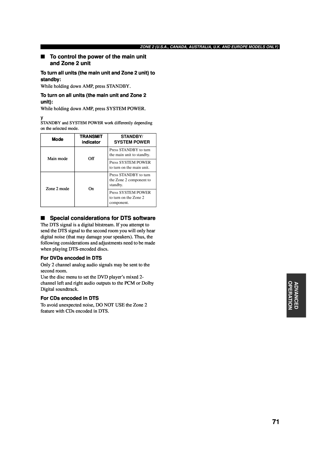 Yamaha AV Receiver owner manual Special considerations for DTS software, For DVDs encoded in DTS, For CDs encoded in DTS 