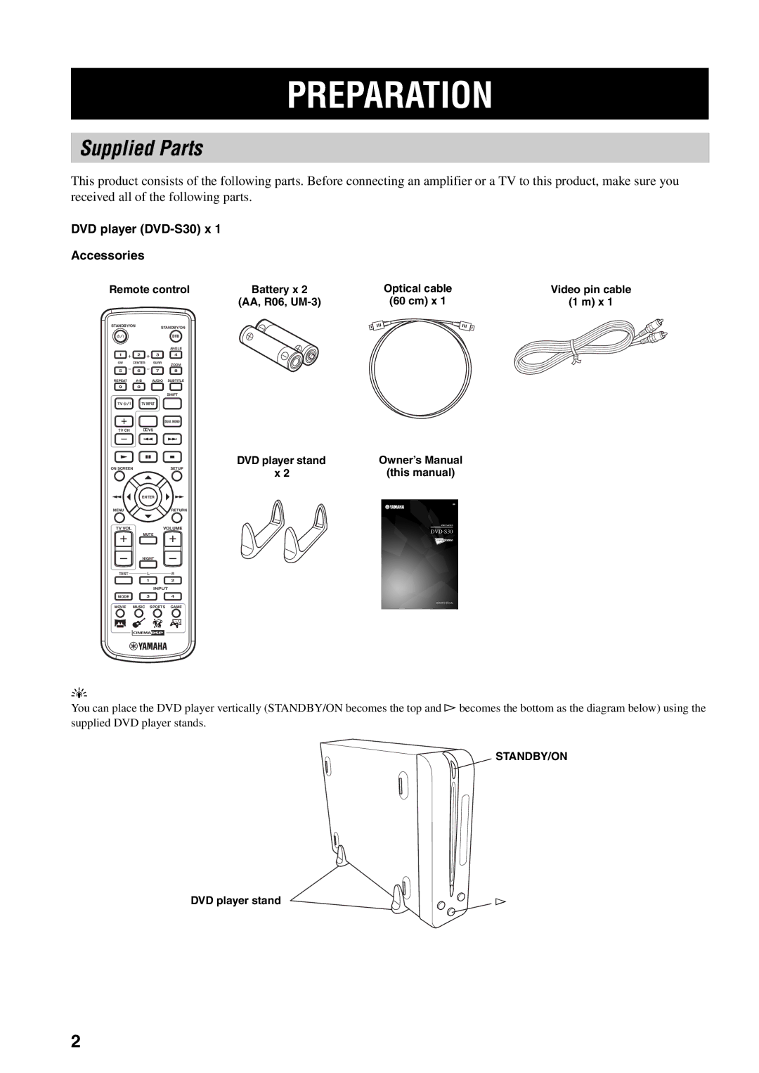 Yamaha AVX-S30 owner manual DVD player DVD-S30 x Accessories 