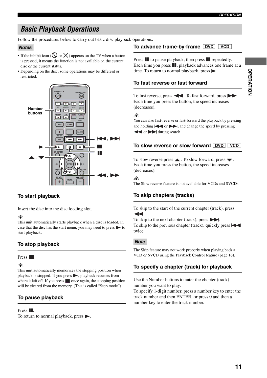 Yamaha AVX-S30 owner manual Basic Playback Operations 