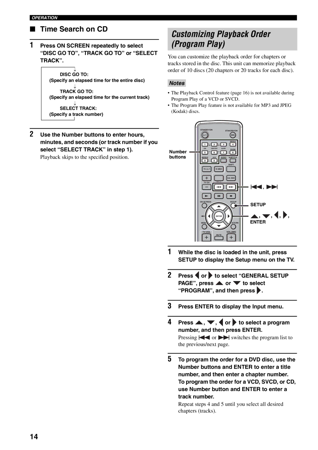 Yamaha AVX-S30 owner manual Customizing Playback Order Program Play, Time Search on CD 