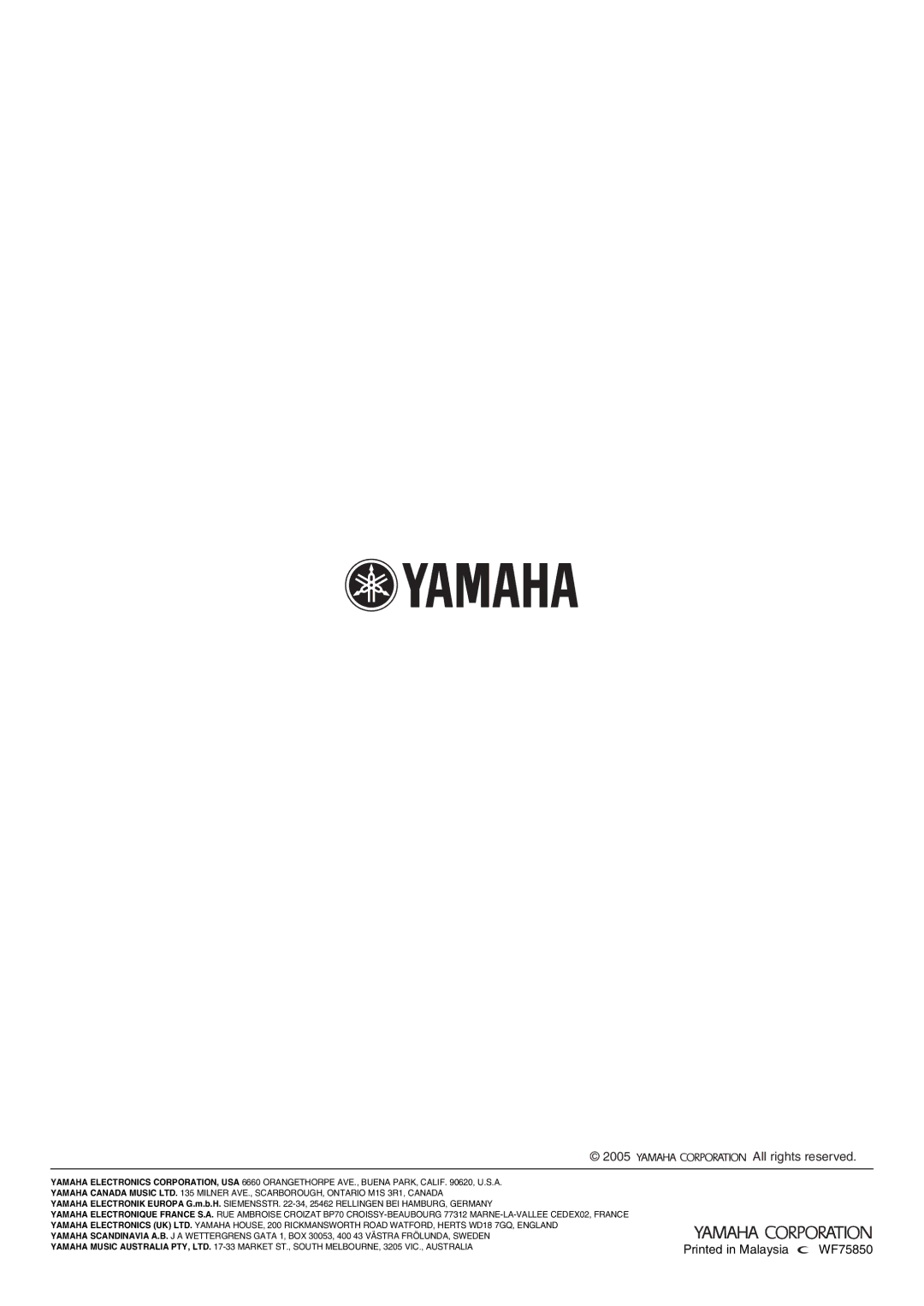 Yamaha AVX-S30 owner manual WF75850 