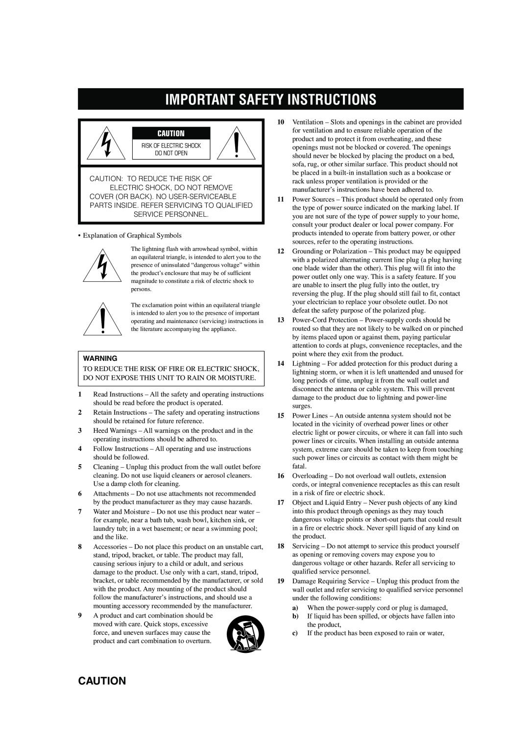 Yamaha AVX-S80, HOMETHEATER SOUND SYSTEM owner manual Important Safety Instructions 