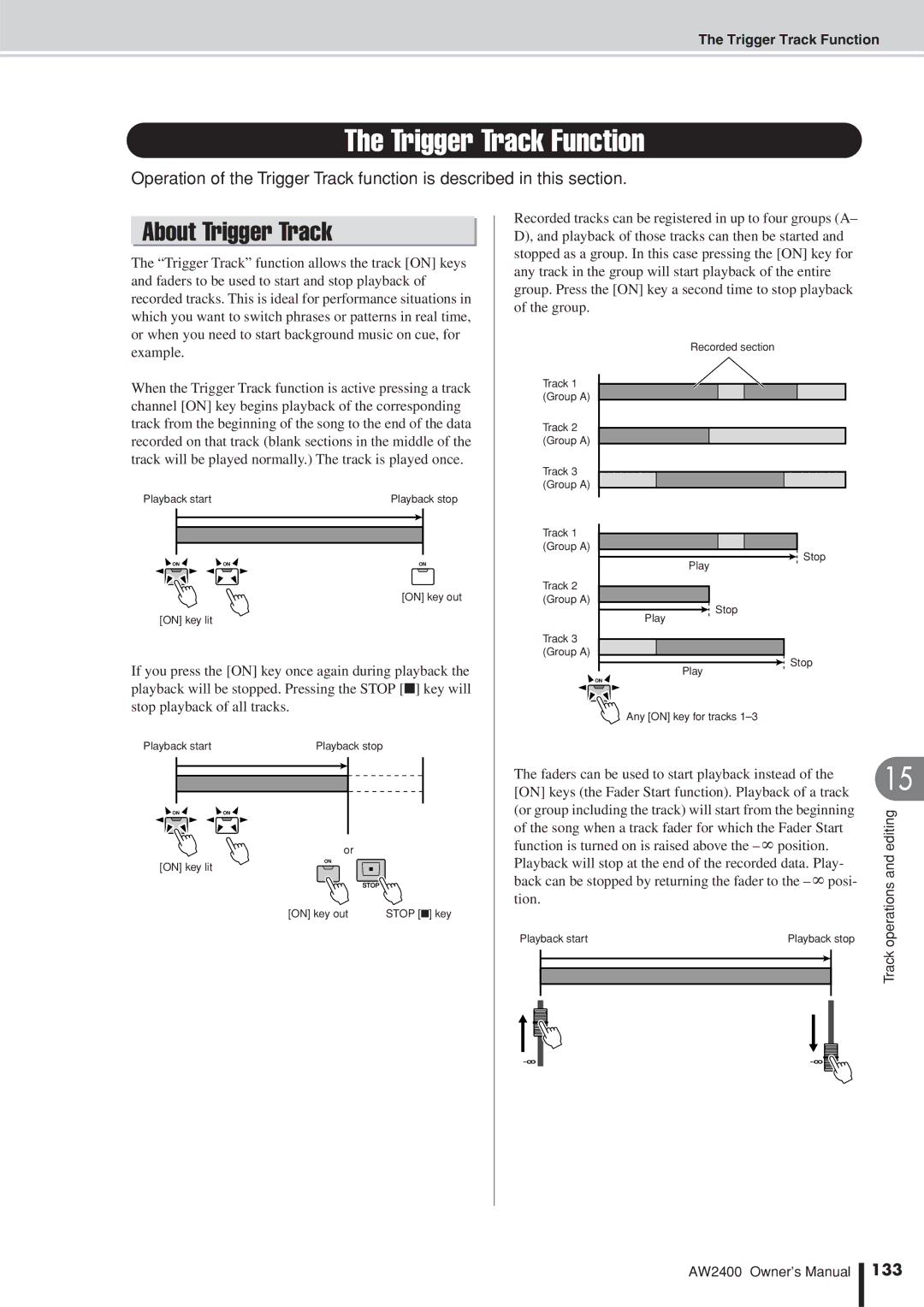 Yamaha AW2400 owner manual Trigger Track Function, About Trigger Track, 133 