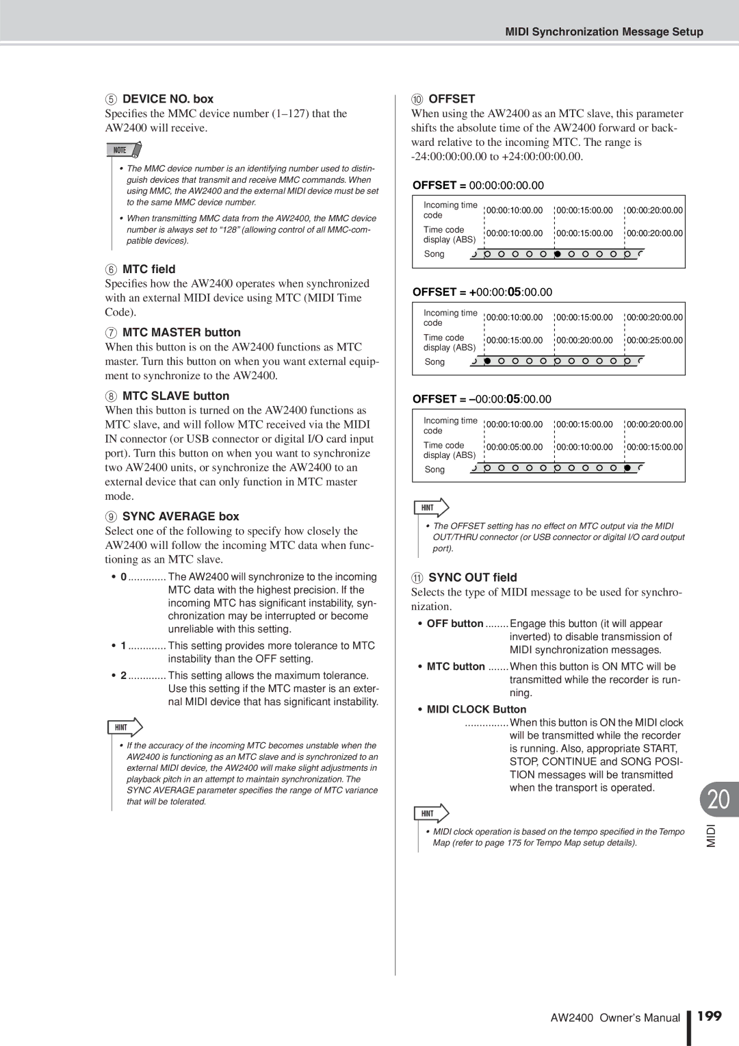 Yamaha AW2400 owner manual Offset, 199 