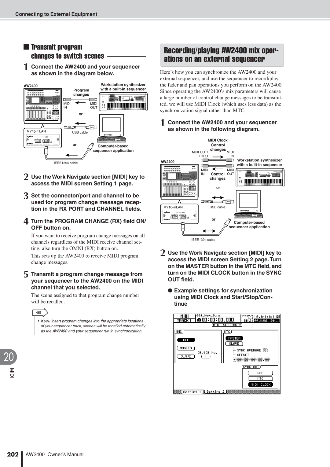 Yamaha AW2400 owner manual Midi Clock Control Changes, With a built-in sequencer, Computer-based Sequencer application 