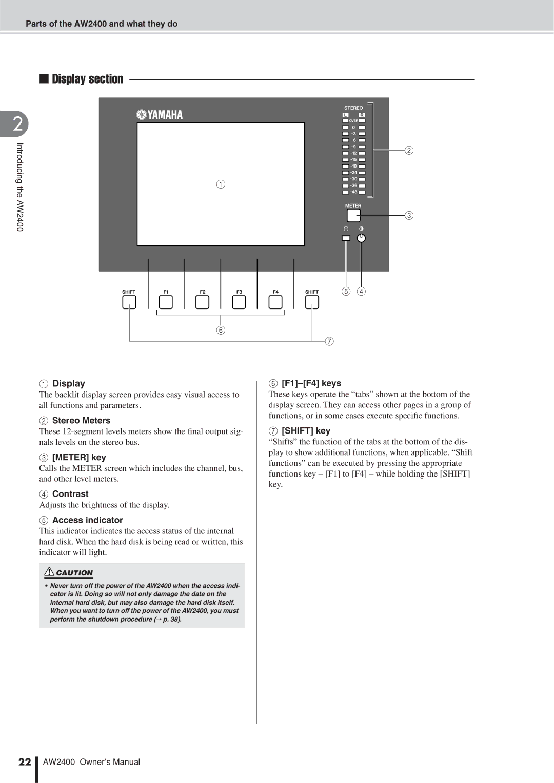 Yamaha AW2400 owner manual Display section 