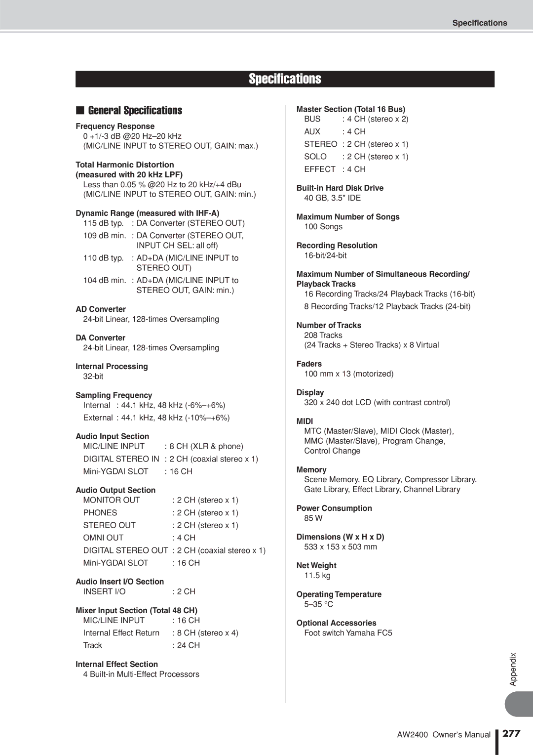 Yamaha AW2400 owner manual 277 