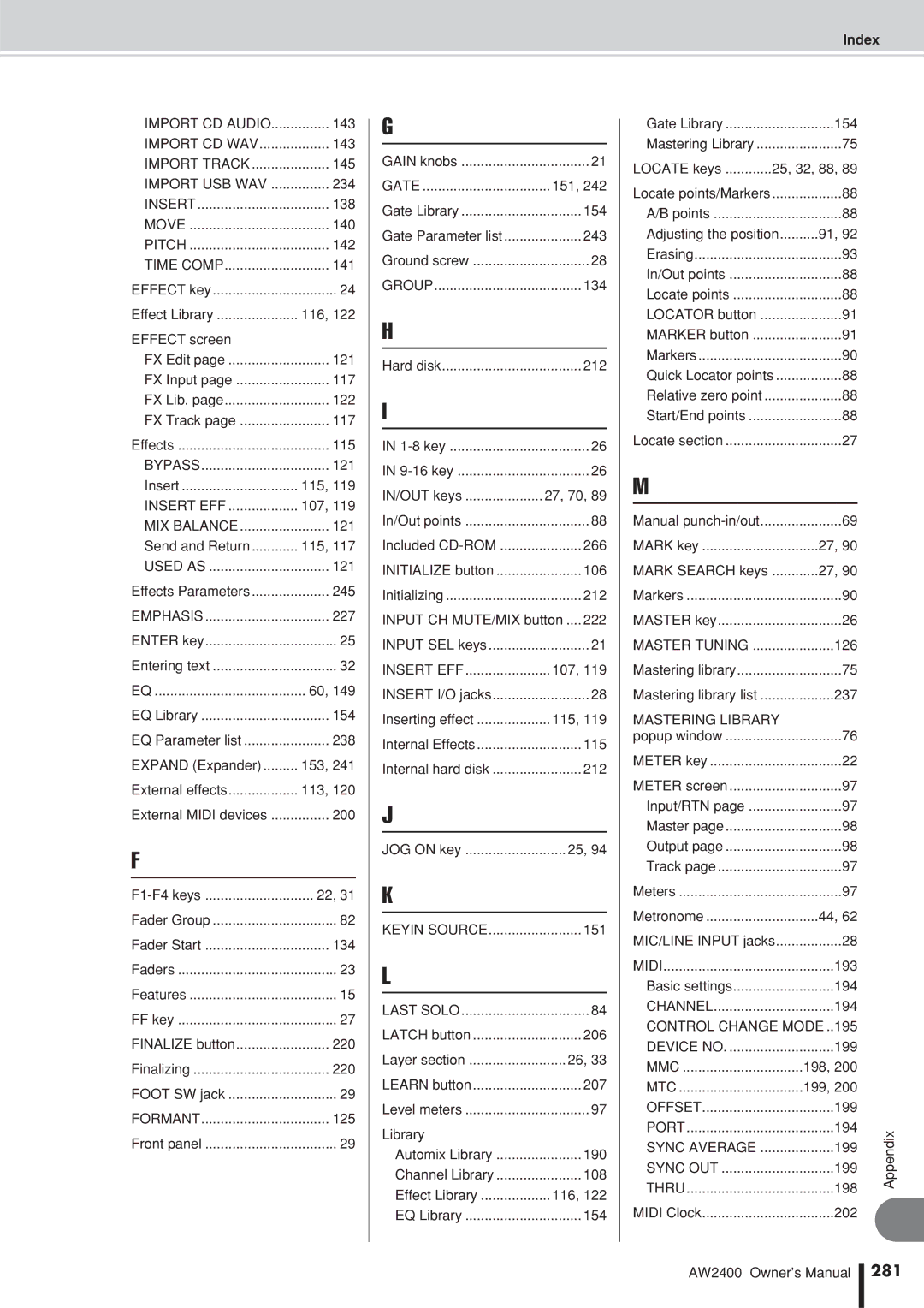 Yamaha AW2400 owner manual 281, Gate 