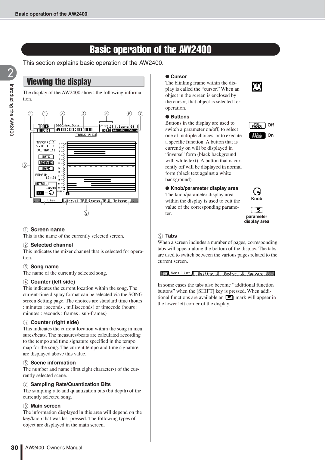 Yamaha owner manual Basic operation of the AW2400 