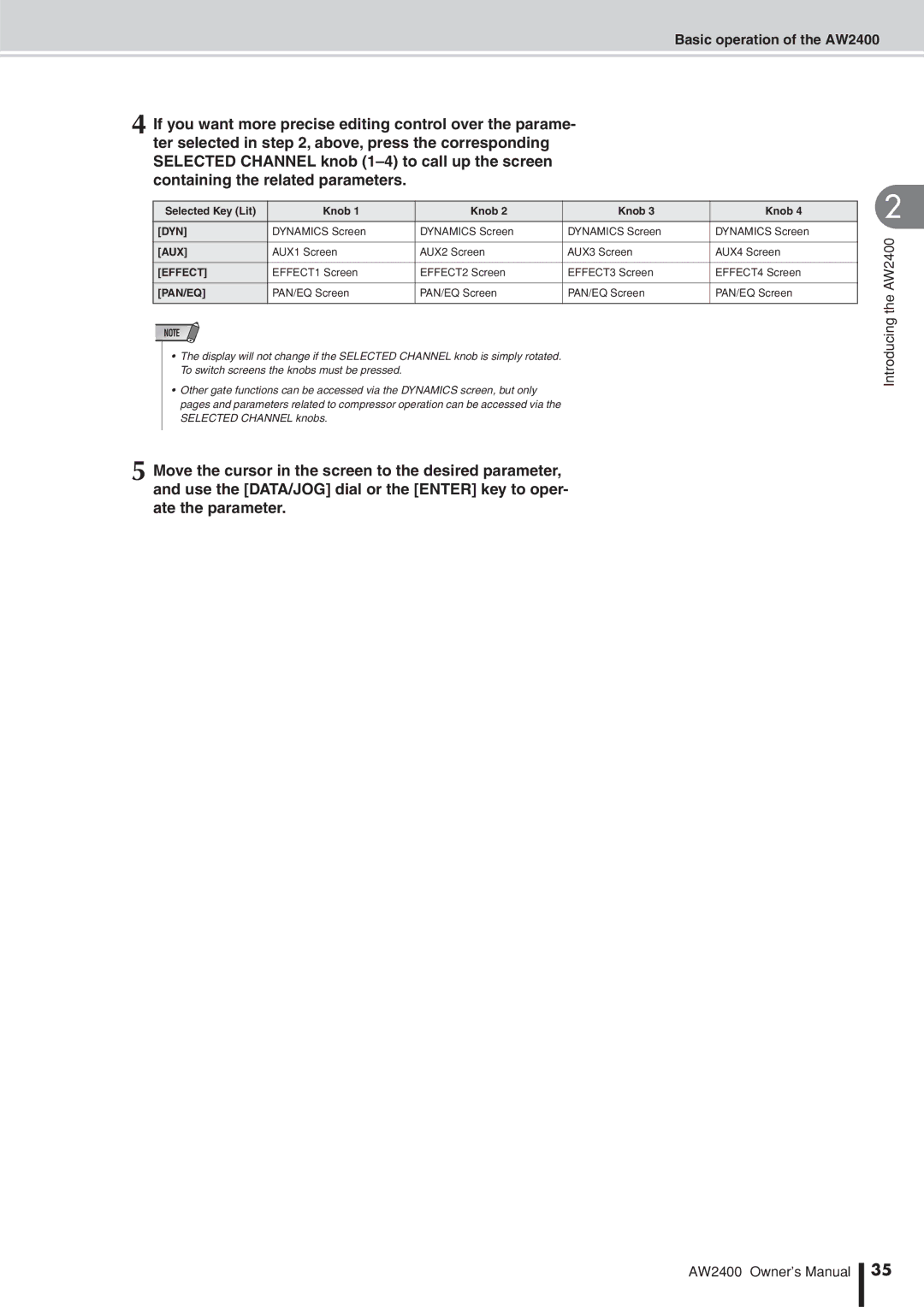 Yamaha AW2400 owner manual Dynamics Screen 