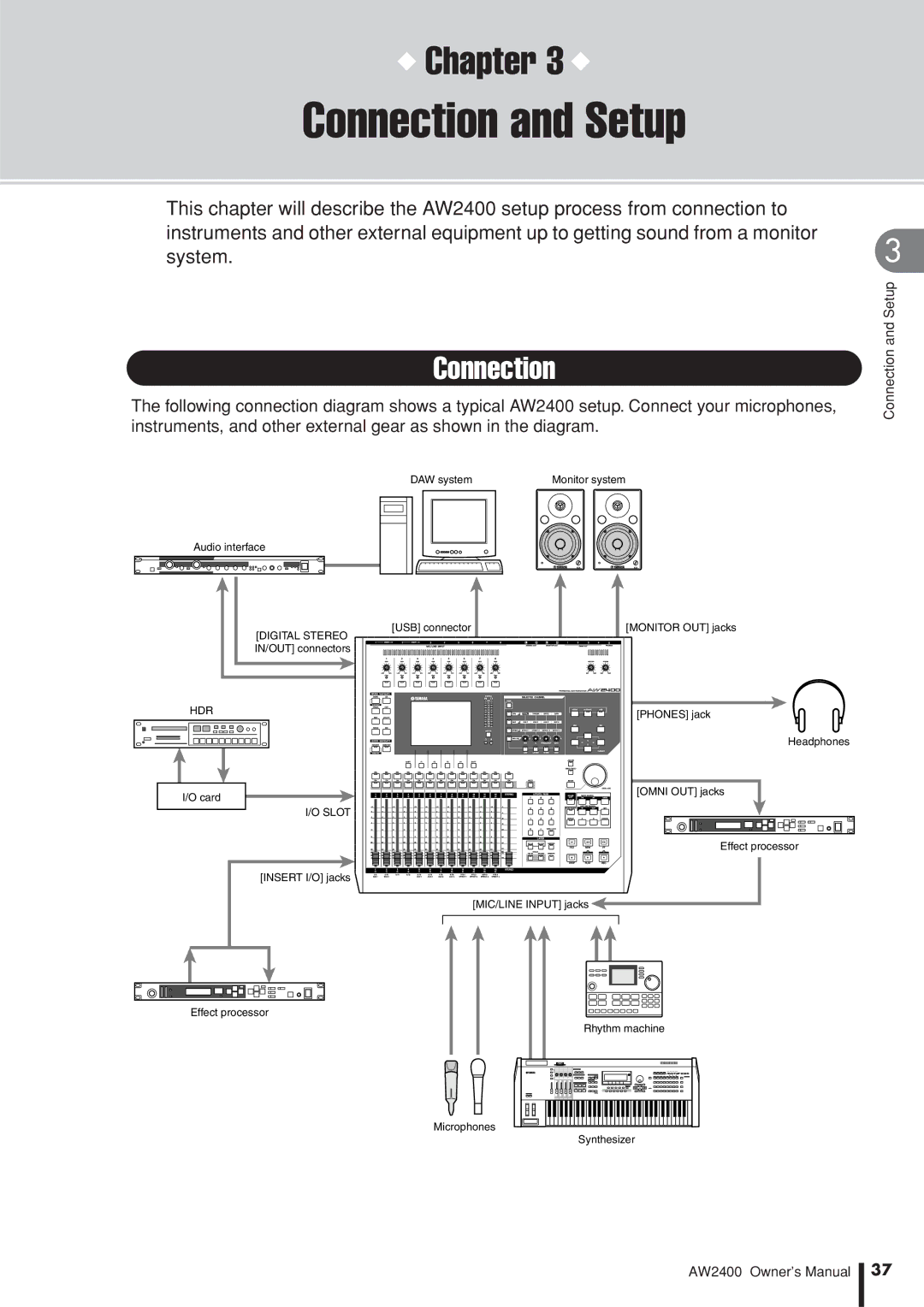 Yamaha AW2400 owner manual Connection and Setup 