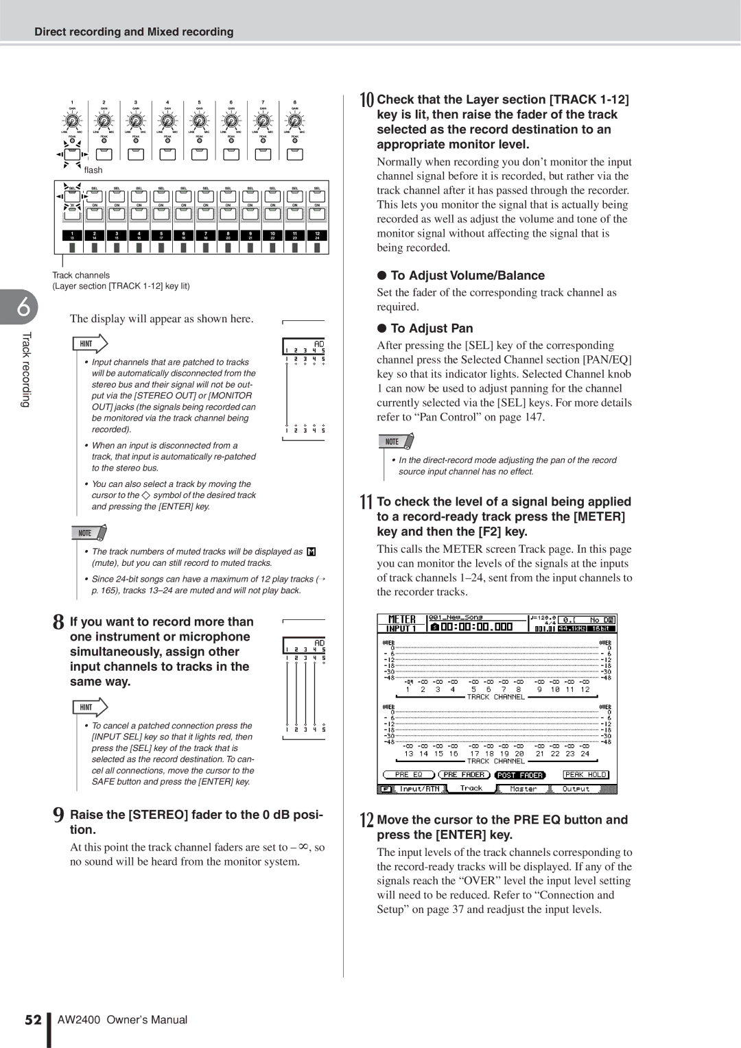 Yamaha AW2400 owner manual Raise the Stereo fader to the 0 dB posi- tion, To Adjust Volume/Balance, To Adjust Pan 