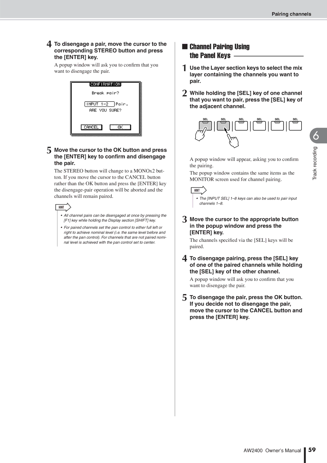 Yamaha AW2400 owner manual Pairing, Popup window will appear, asking you to conﬁrm, Popup window contains the same items as 