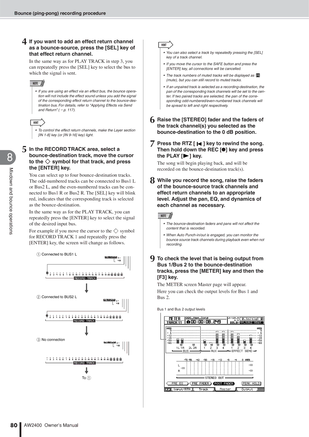 Yamaha AW2400 owner manual Bus 1 and Bus 2 output levels 