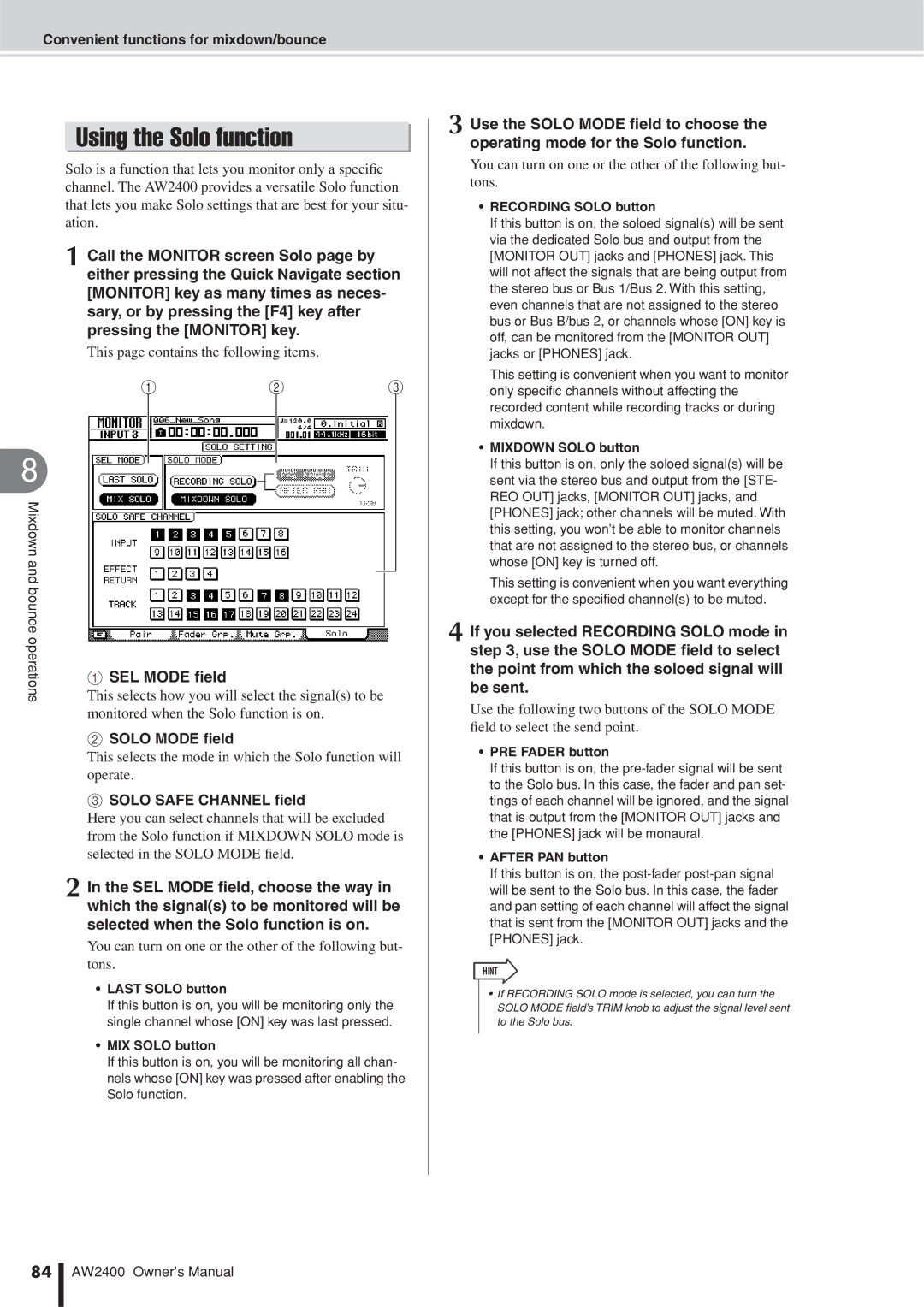 Yamaha AW2400 owner manual Using the Solo function 