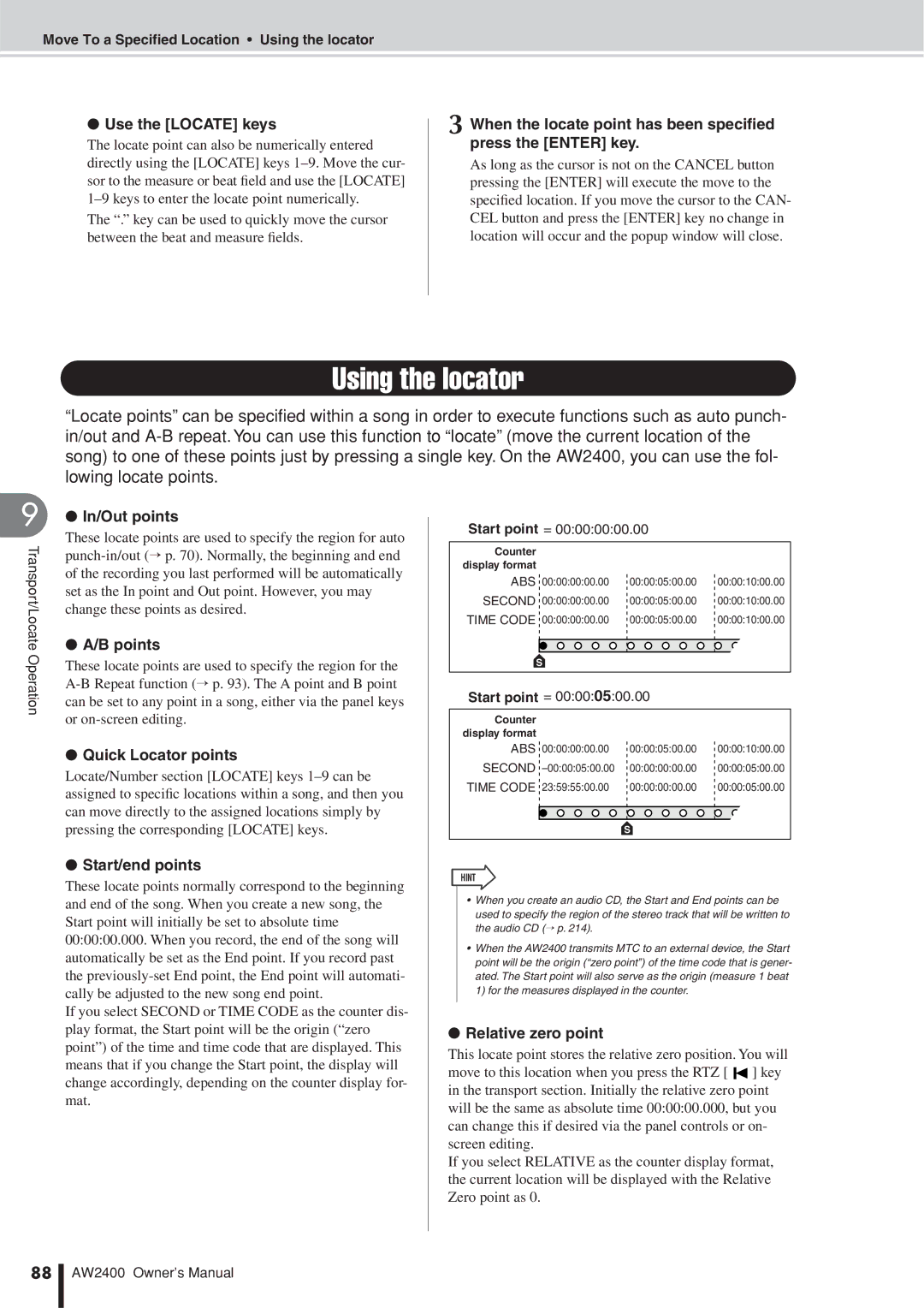 Yamaha AW2400 owner manual Using the locator 