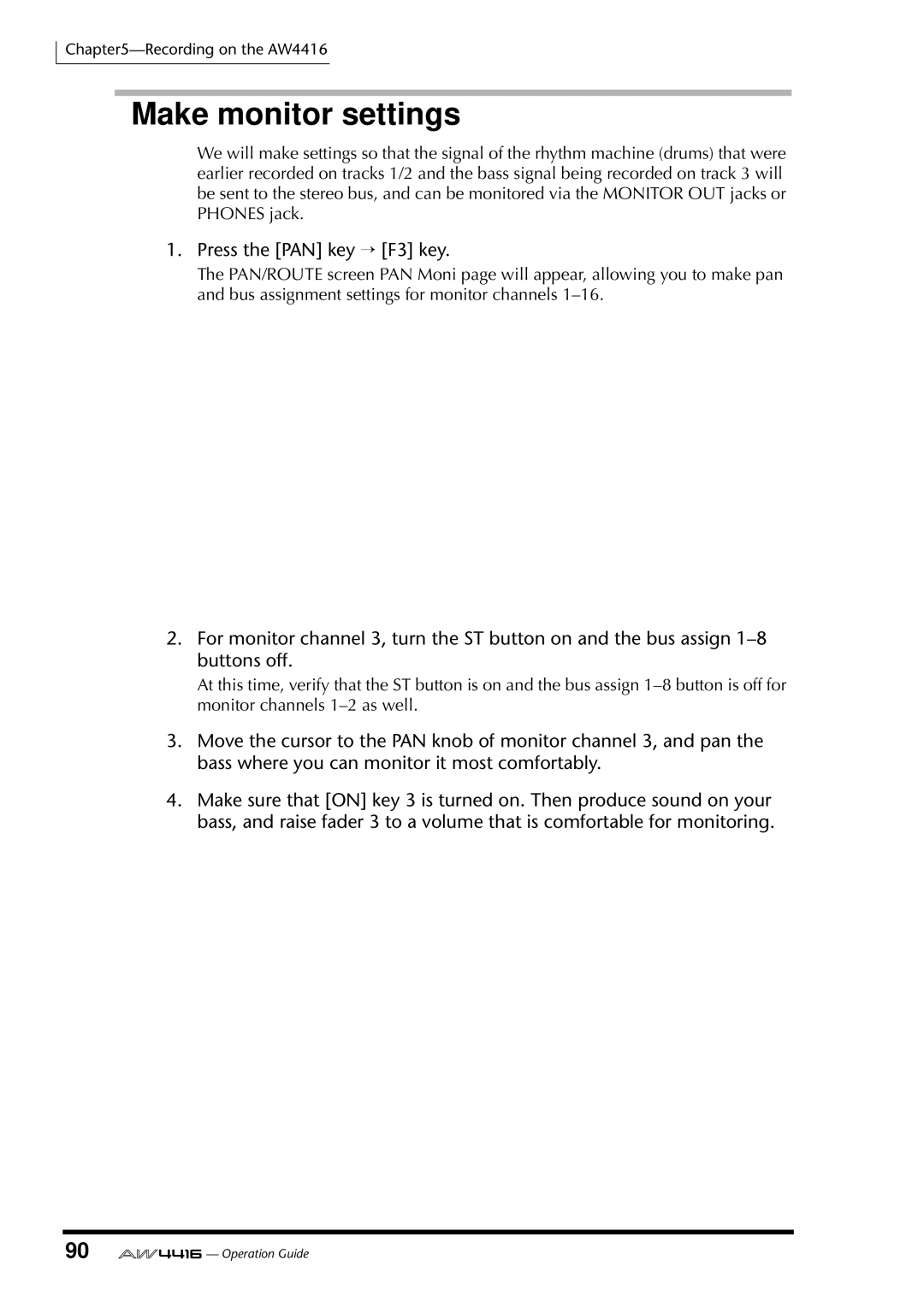 Yamaha AW4416 manual Make monitor settings 