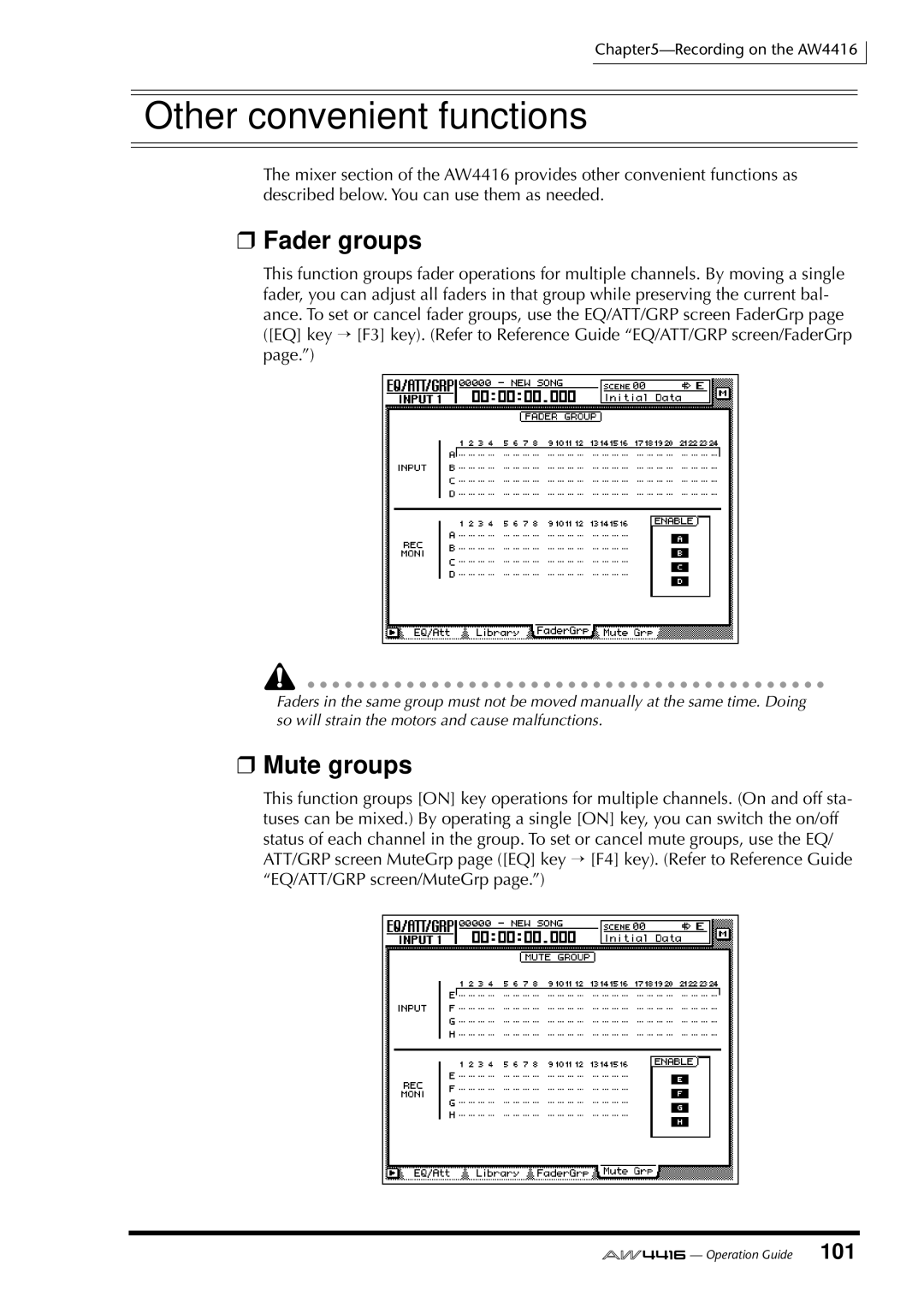 Yamaha AW4416 manual Other convenient functions, Fader groups, Mute groups 