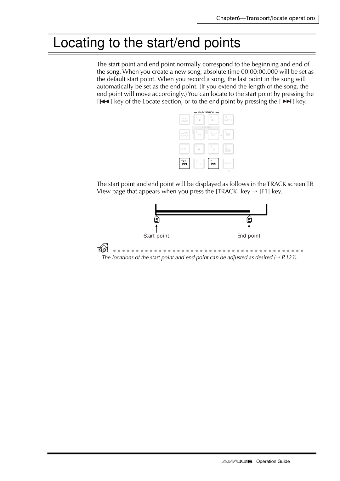 Yamaha AW4416 manual Locating to the start/end points 