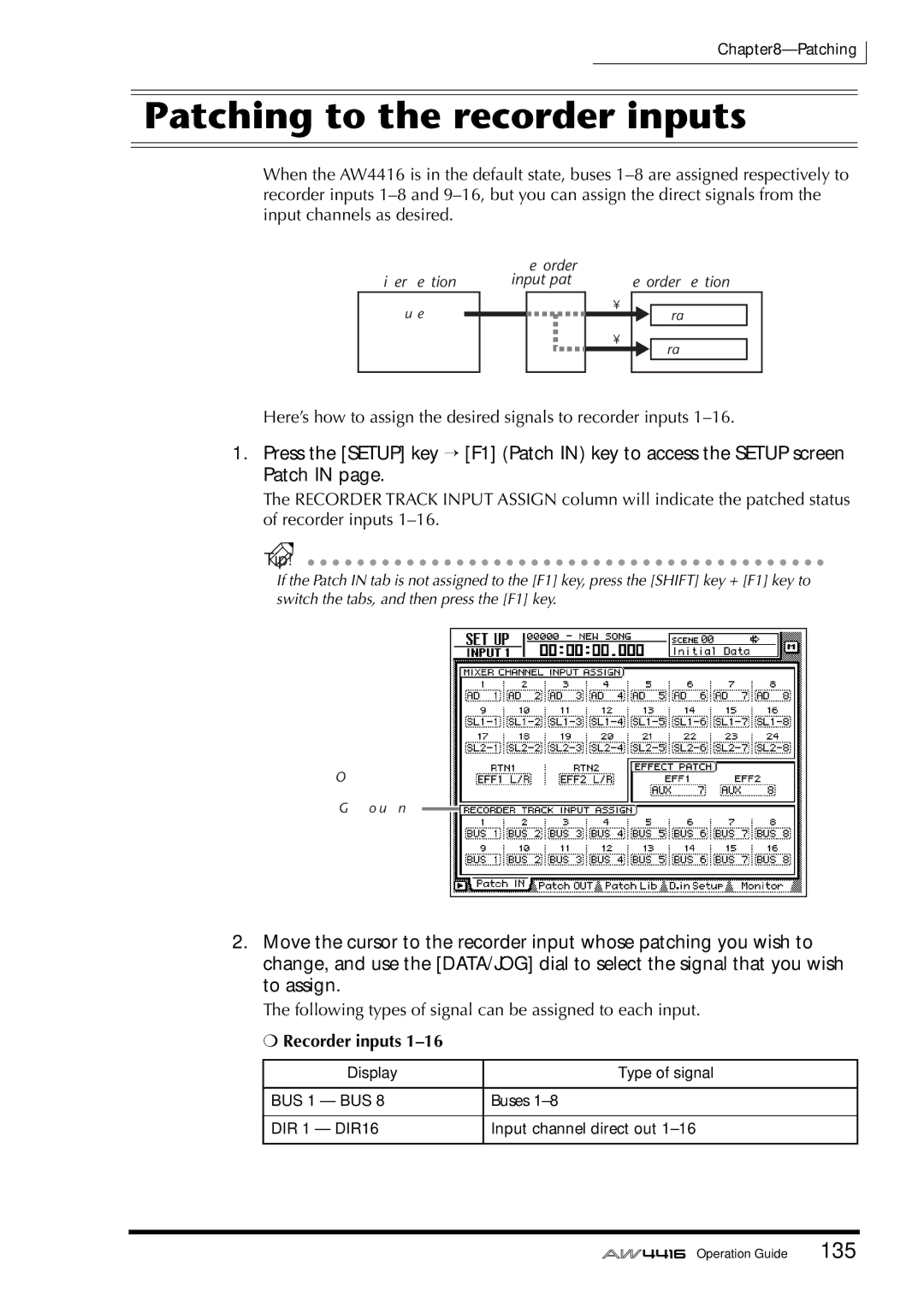 Yamaha AW4416 manual Patching to the recorder inputs, Recorder inputs 