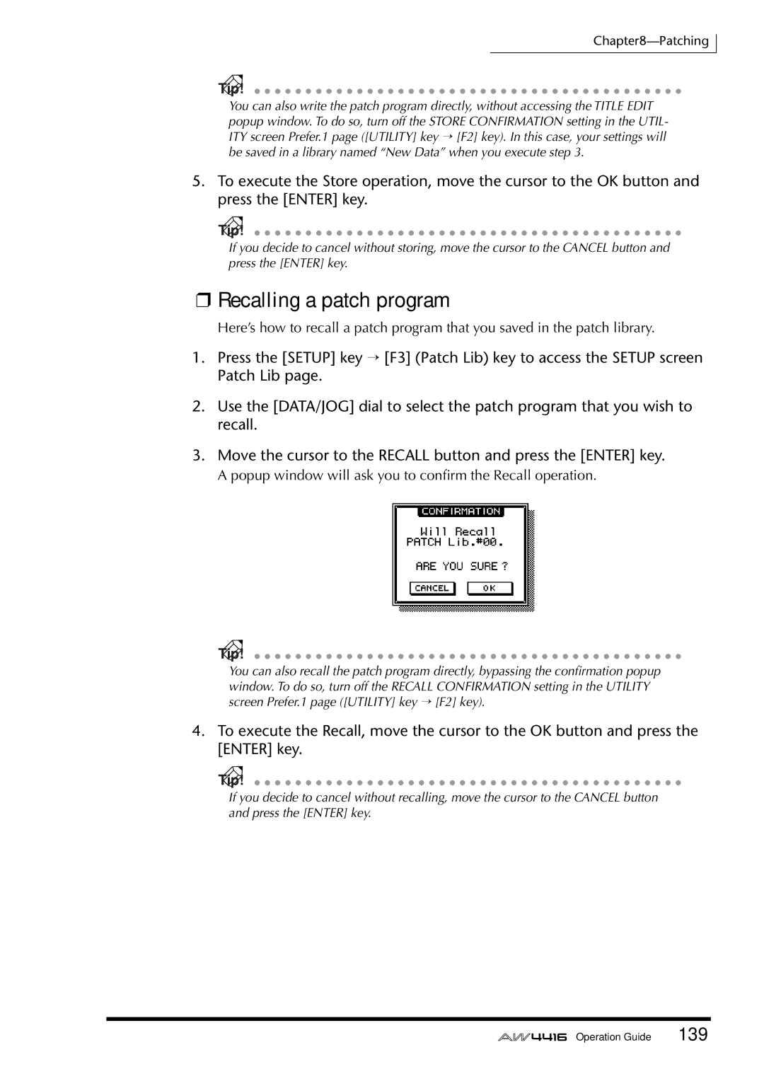 Yamaha AW4416 manual Recalling a patch program 