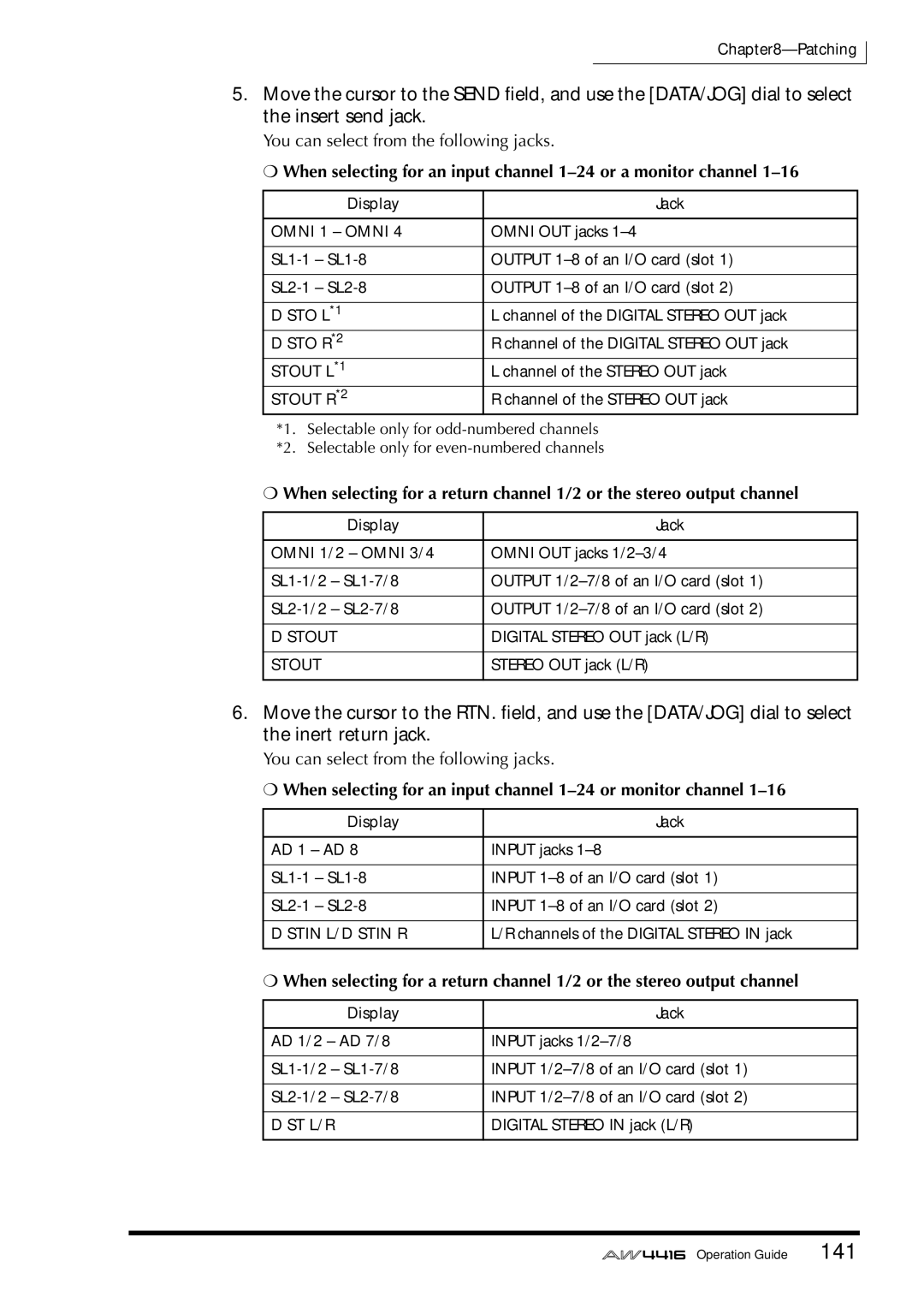 Yamaha AW4416 manual When selecting for an input channel 1-24 or monitor channel, Omni 1 Omni 