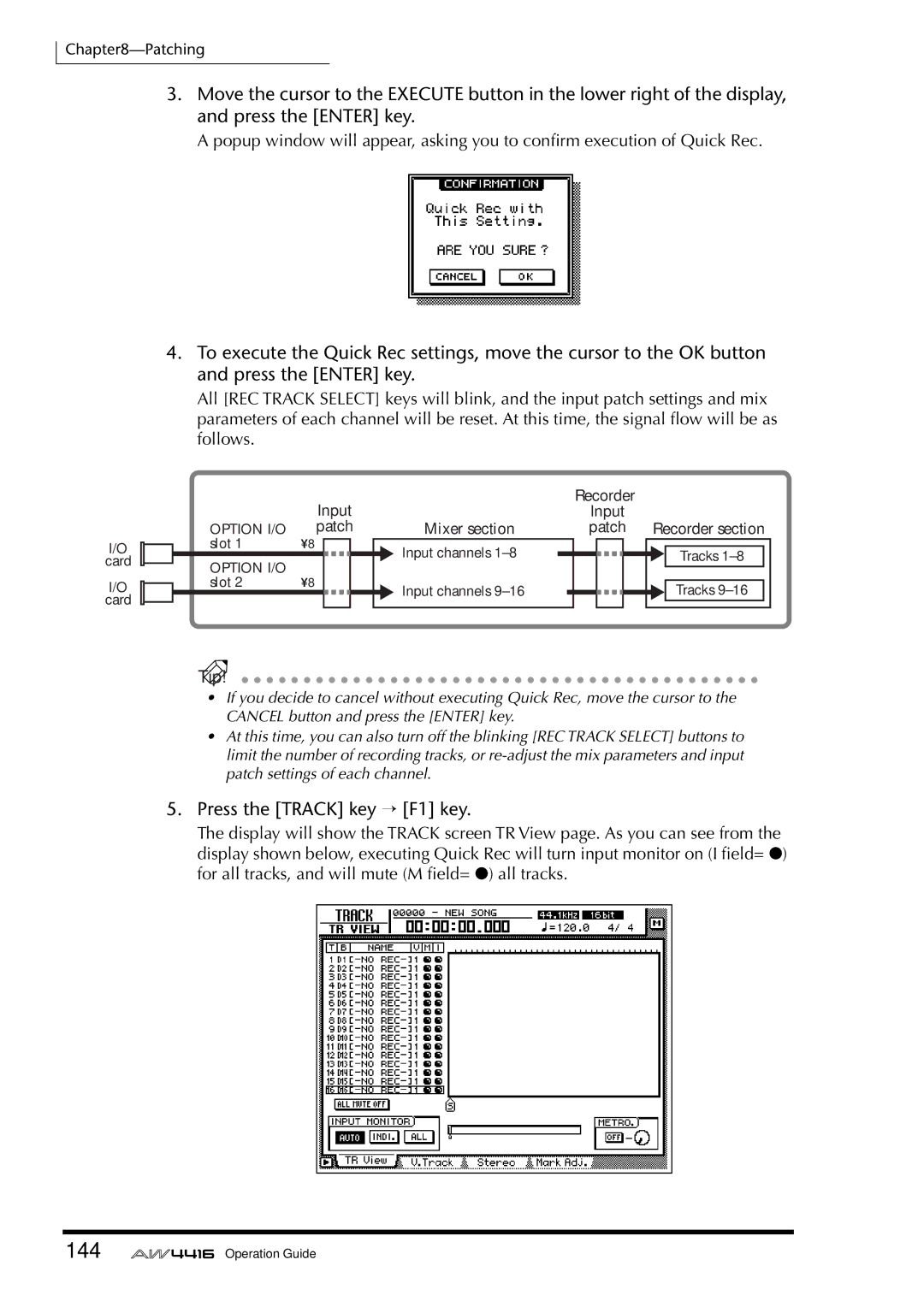 Yamaha AW4416 manual 144, Press the Track key → F1 key 