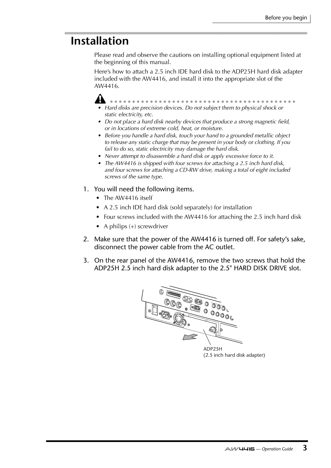 Yamaha AW4416 manual Installation, You will need the following items 