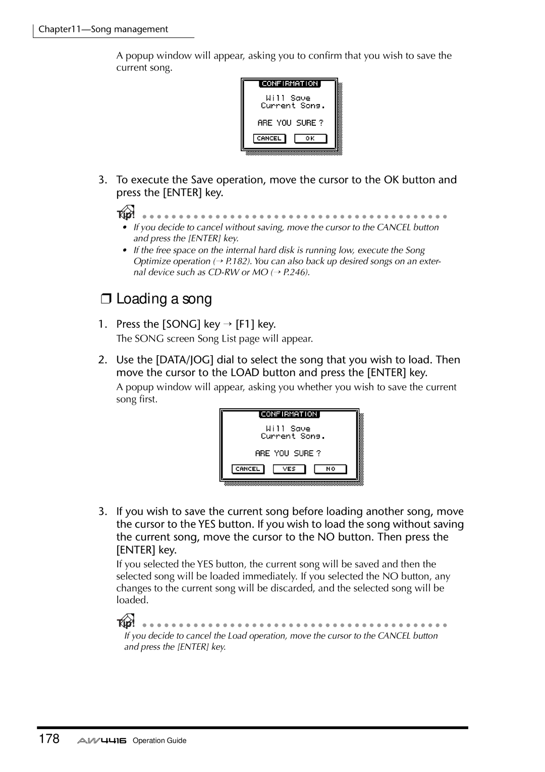 Yamaha AW4416 manual Loading a song, 178 