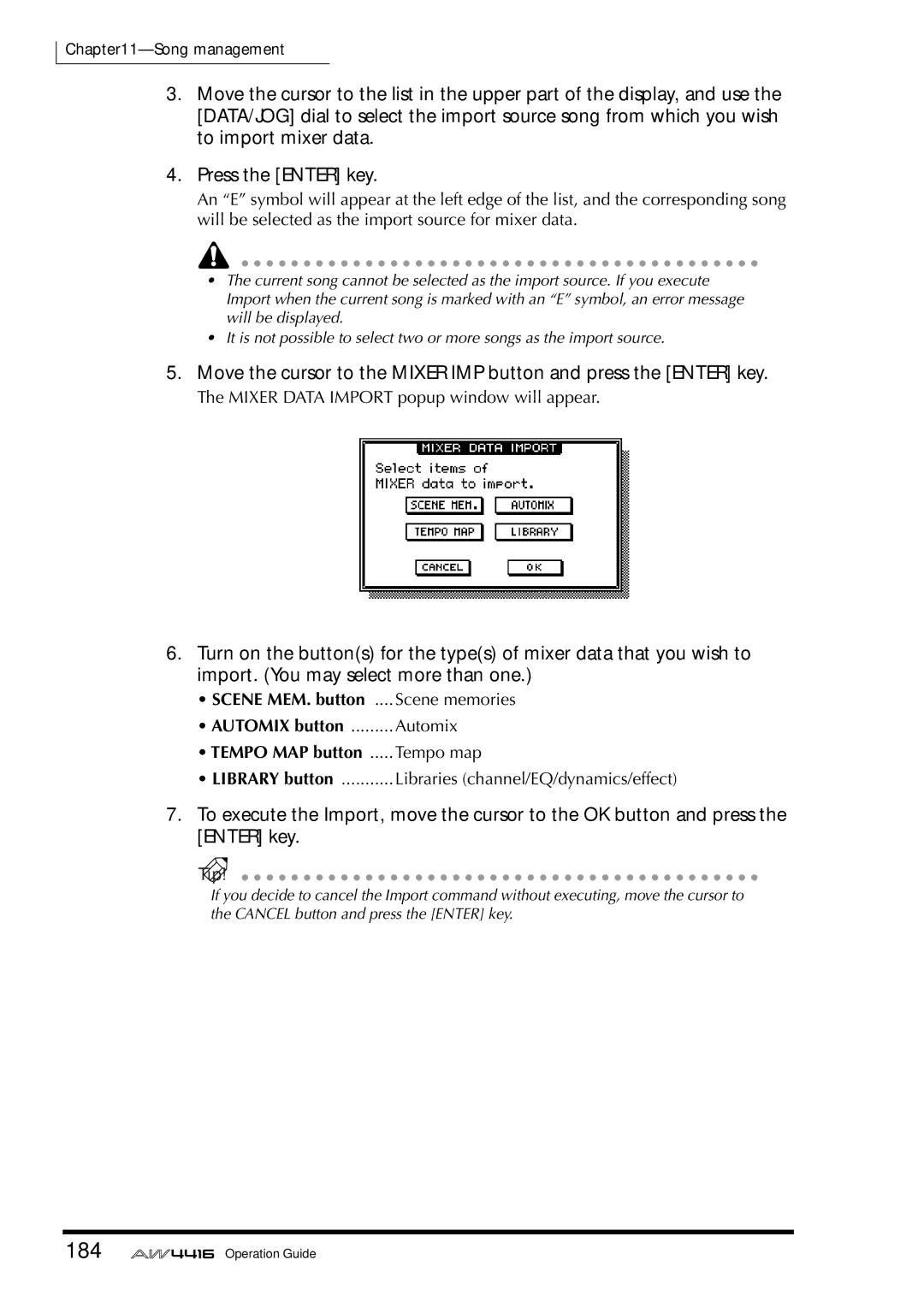 Yamaha AW4416 manual 184, Scene MEM. button ....Scene memories, Tempo MAP button .....Tempo map 