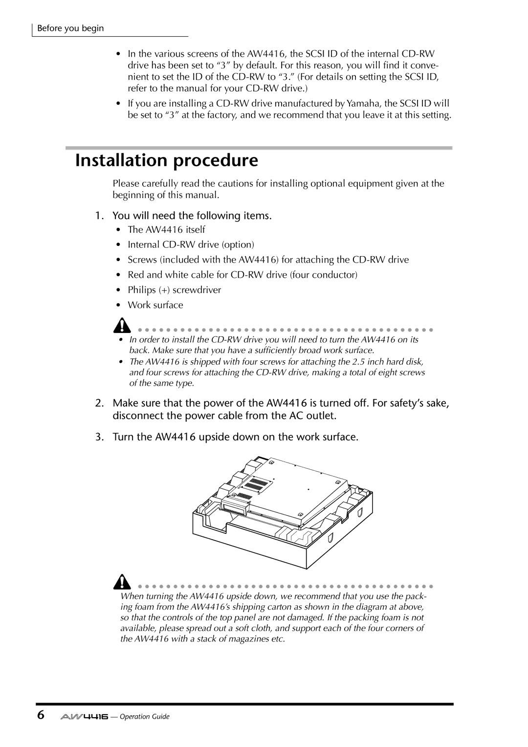 Yamaha AW4416 manual Installation procedure, You will need the following items 