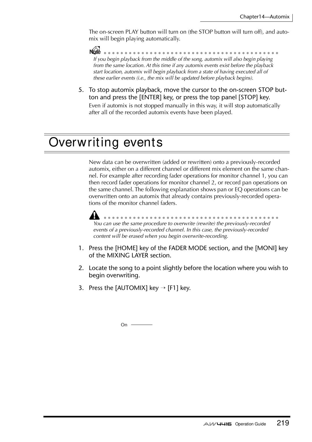 Yamaha AW4416 manual Overwriting events 