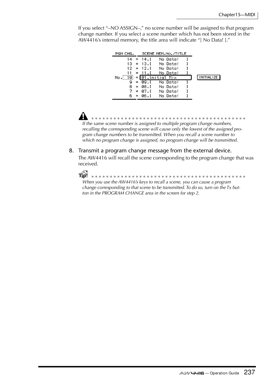 Yamaha AW4416 manual Transmit a program change message from the external device 