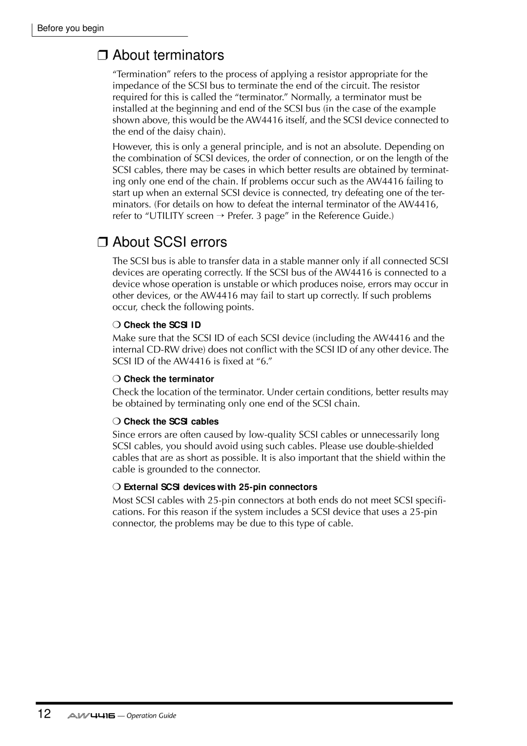 Yamaha AW4416 manual About terminators, About Scsi errors 