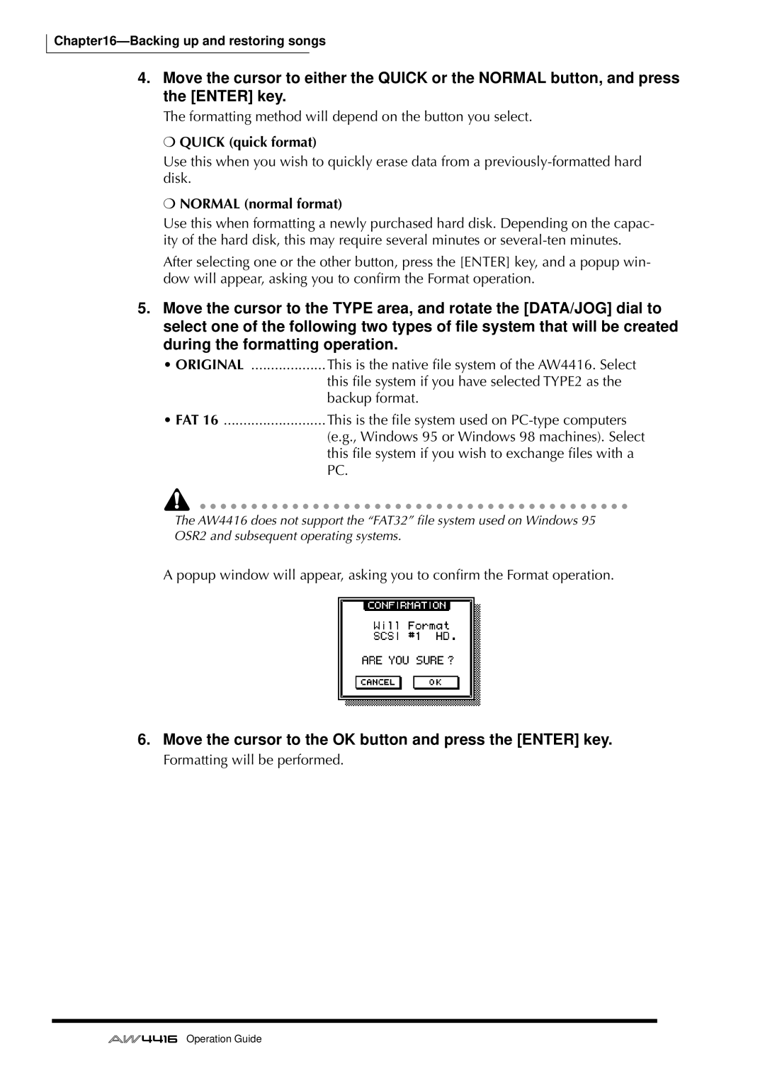 Yamaha AW4416 manual 252, Quick quick format, Normal normal format 