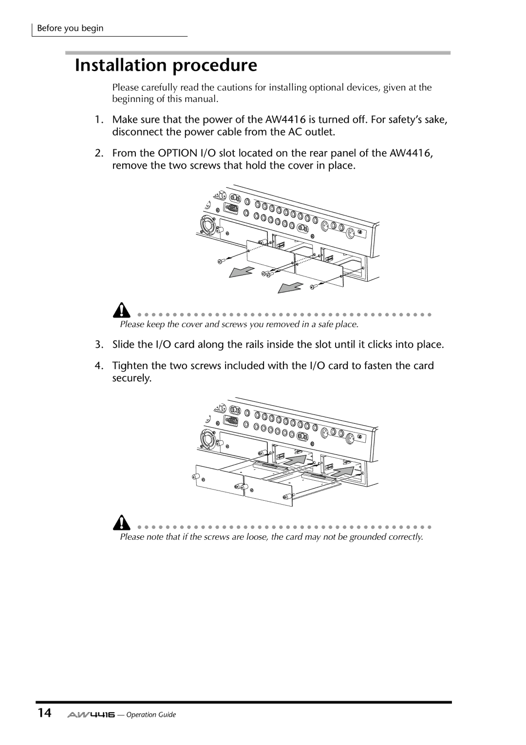 Yamaha AW4416 manual Please keep the cover and screws you removed in a safe place 