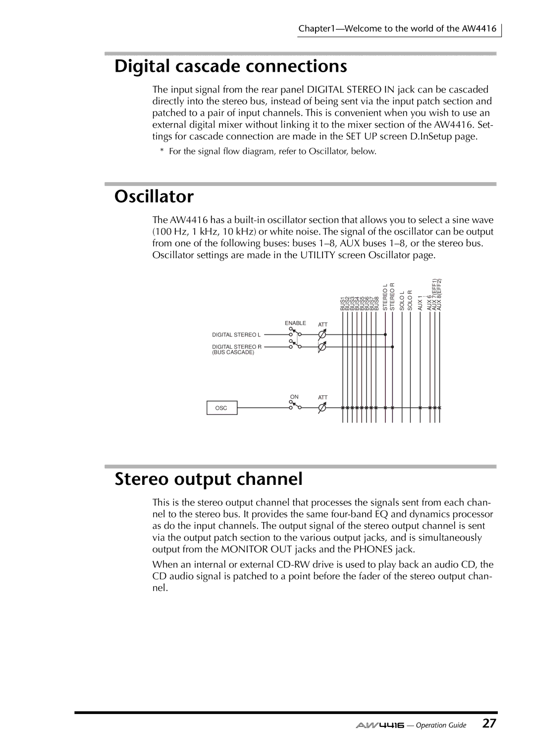 Yamaha AW4416 manual Digital cascade connections, Oscillator, Stereo output channel 