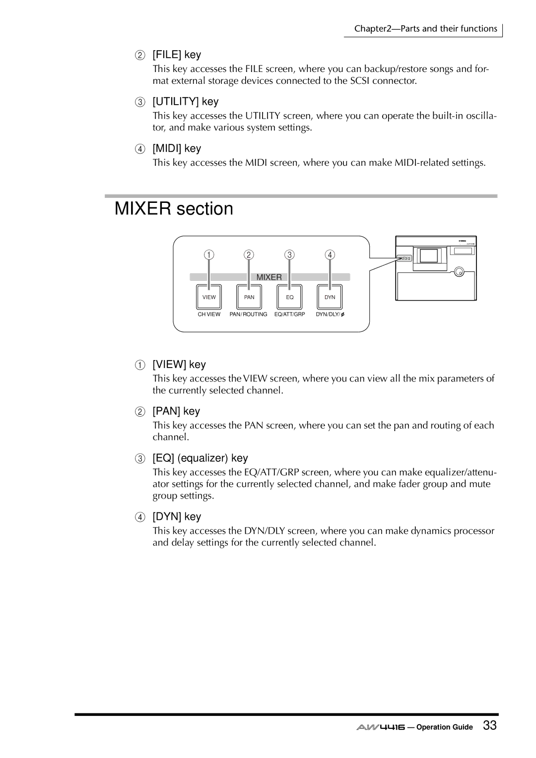 Yamaha AW4416 manual Mixer section 