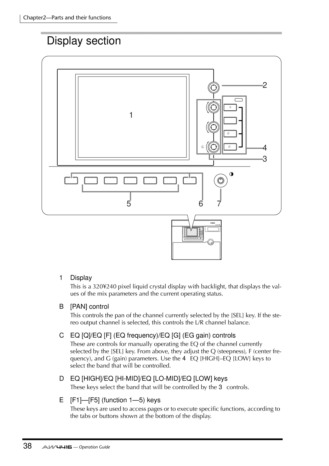 Yamaha AW4416 manual Display section 