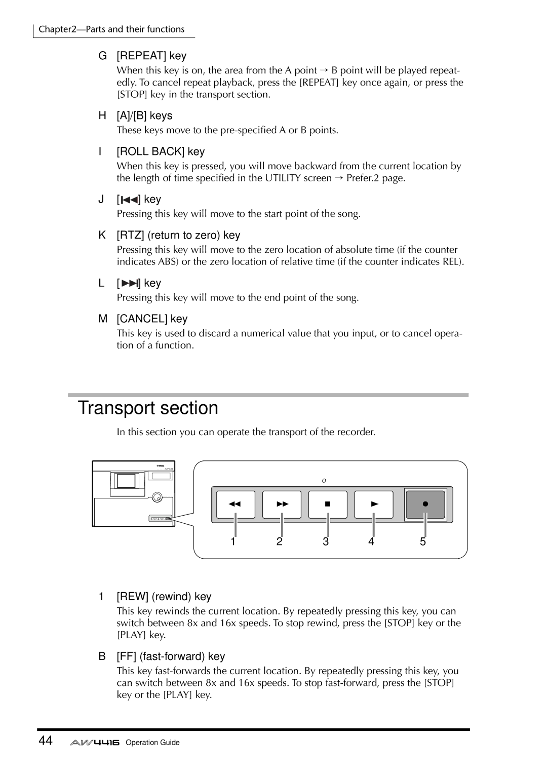 Yamaha AW4416 manual Transport section 